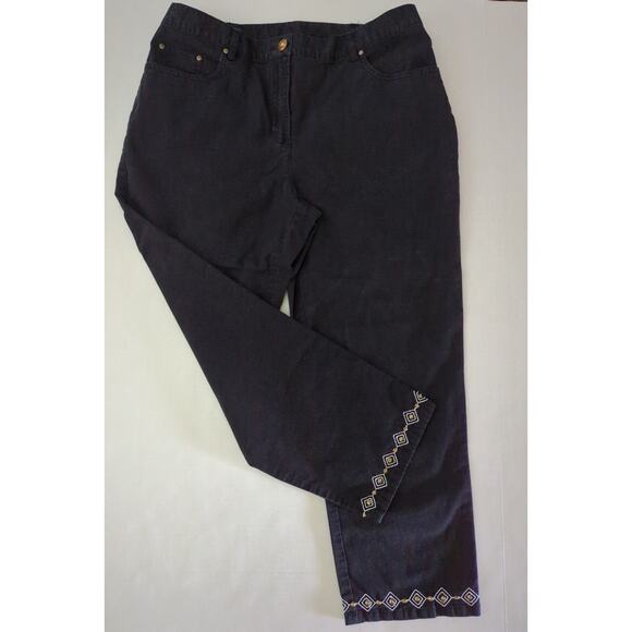 Ruby Rd. Black Stretch Capri Pants Embroidered Sequined Leg Hem Women's Size 10 - Picture 2 of 8